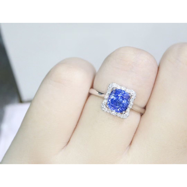 天然コーンフラワー ブルーサファイア ダイヤ リング1.98ct k18 f