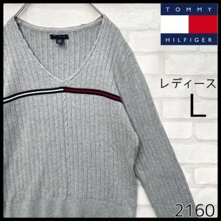 トミーヒルフィガー(TOMMY HILFIGER)の【大人気】トミーヒルフィガー ビッグロゴ Vネック コットンニットセーター Ｌ(ニット/セーター)