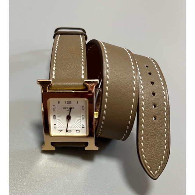 輝い Hermes - ゴールド Hウォッチ エルメス HERMES 純正レザー交換