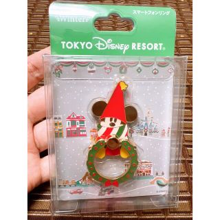 ディズニー(Disney)の★ディズニー リルリンリン スマートフォンリング★203 クリスマス ミッキー(ストラップ/イヤホンジャック)