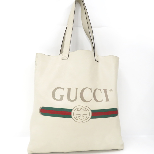 特集,良品】 GUCCI トートバッグ ロゴプリント レザー アイボリー系