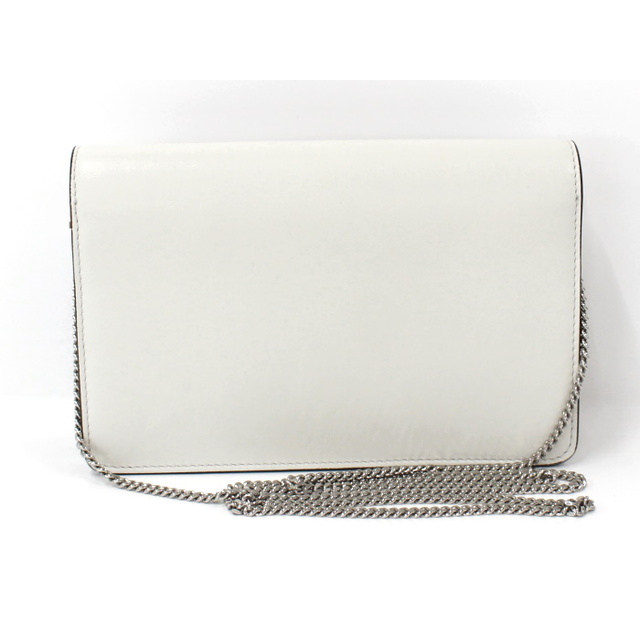 FENDI チェーンウォレット レザー ホワイト フラワーモチーフ 8M0346