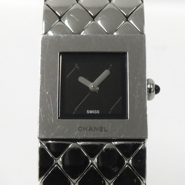CHANEL レディース 腕時計 マトラッセ SS クオーツ ブラック文字盤