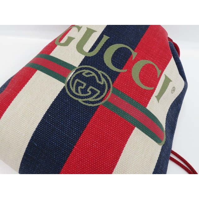 Gucci(グッチ)のGUCCI ドローストリング ストライプ リュックサック リネンキャンバス レディースのバッグ(リュック/バックパック)の商品写真