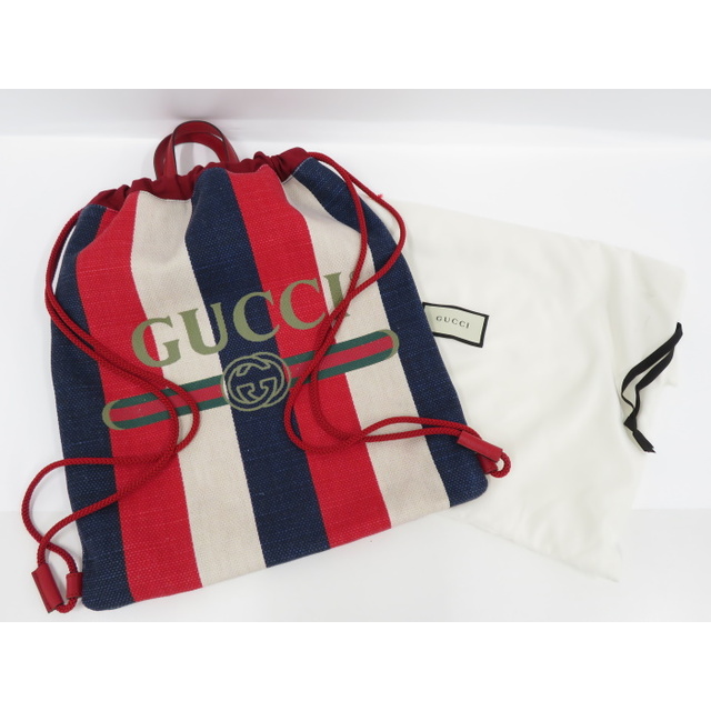 Gucci(グッチ)のGUCCI ドローストリング ストライプ リュックサック リネンキャンバス レディースのバッグ(リュック/バックパック)の商品写真