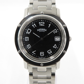 エルメス(Hermes)のHERMES クリッパー メンズ 腕時計 SS クオーツ ブラック文字盤(腕時計(アナログ))