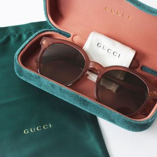 グッチ(Gucci)の美品 GUCCI グッチ GG0794SK アジアンフィット サングラス アイウェア 55□21-150 /ピンク系 イタリア製【2400013093279】(サングラス/メガネ)