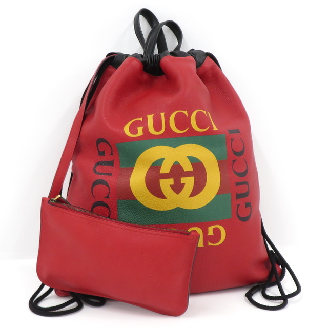 Gucci(グッチ)のGUCCI ドローストリング バックパック リュック ロゴ プリント レザー レディースのバッグ(リュック/バックパック)の商品写真