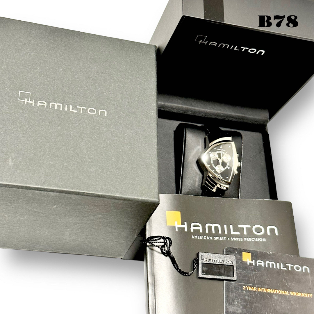 39sカラーケース美品！ HAMILTON ベンチュラ クロノグラフ H244121 ロカビリー黒