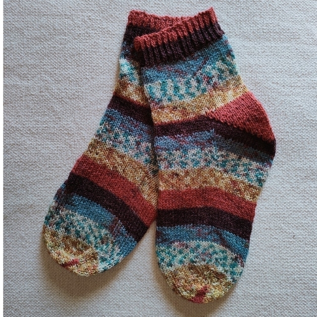 手編み靴下2 ハンドメイドのファッション小物(レッグウェア)の商品写真