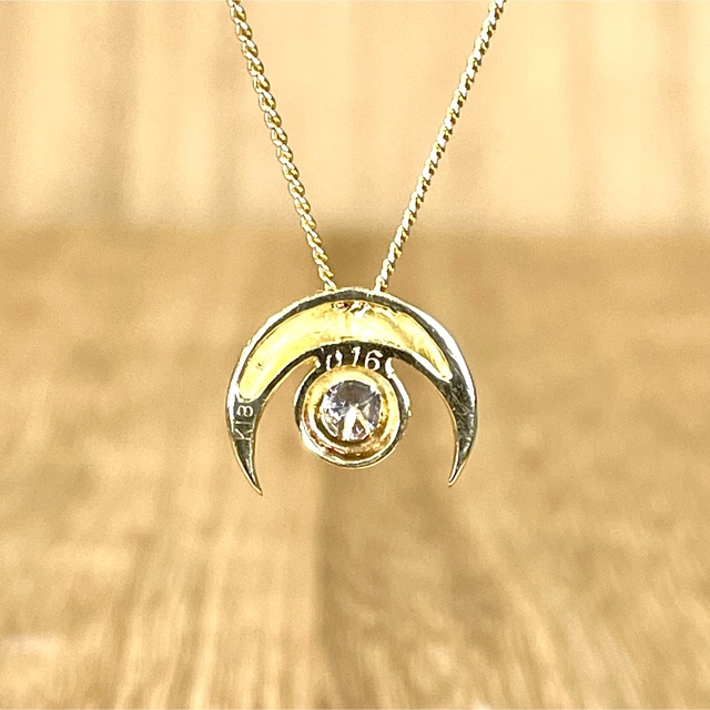 k18 ダイヤ 0.16ct 月 デザイン ネックレス 2.36g M1057-