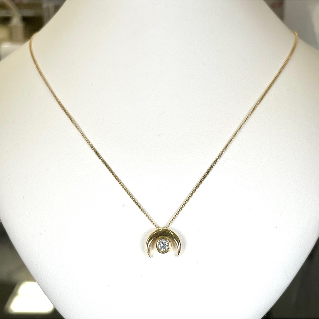k18 ダイヤ 0.16ct 月 デザイン ネックレス 2.36g M1057-