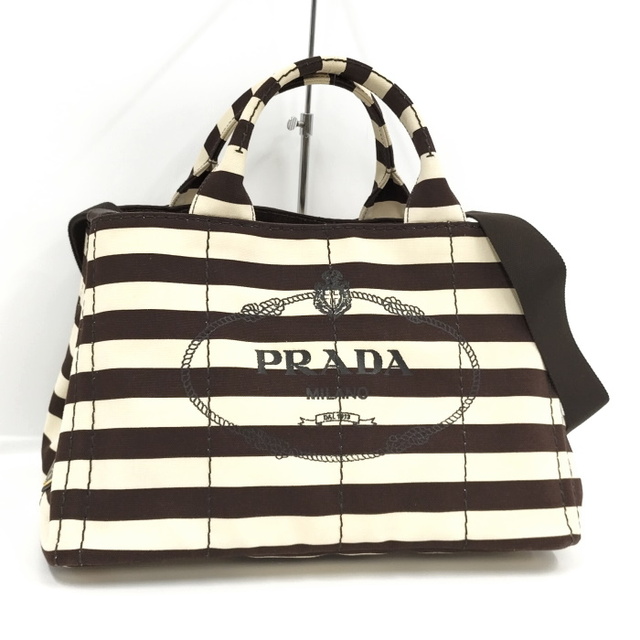 在庫処分大特価!!】 PRADA アイボリー キャンバス ボーダー カナパ