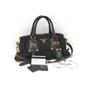 PRADA - PRADA 2WAYショルダーバッグ ギャザー ナイロン ブラック