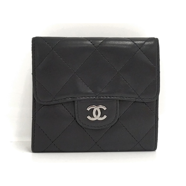 CHANEL - CHANEL Wホック 二つ折り財布 マトラッセ レザー ブラック