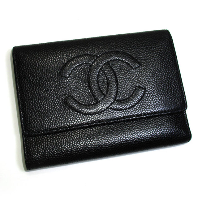 CHANEL 三つ折り コンパクト財布 ココマーク キャビアスキン CHANEL 三つ折り コンパクト財布 ココマーク キャビアスキン