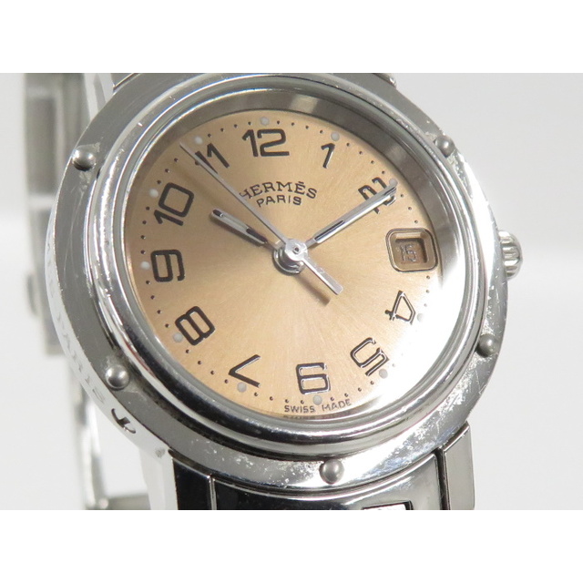 HERMES 腕時計 クリッパー クオーツ SS ピンク文字盤 CL4.210