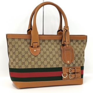 グッチ(Gucci)のGUCCI トートバッグ シェリーライン GGキャンバス キャメル ベージュ(トートバッグ)