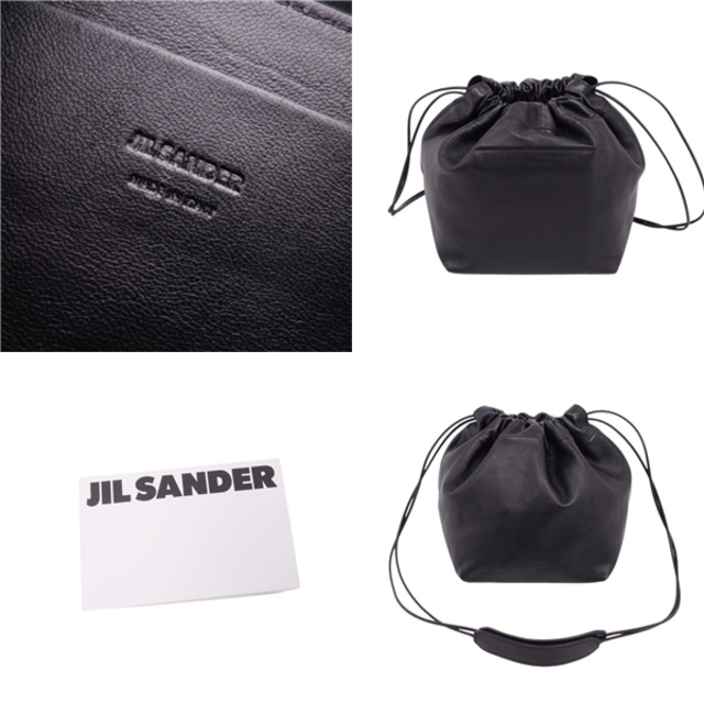 美品 ジルサンダー JIL SANDER バッグ ドローストリングバッグ 巾着バッグ ショルダーバッグ カーフレザー カバン 鞄 レディース ブラック