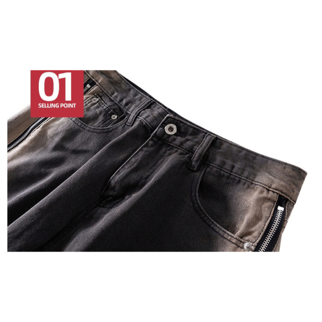 Rick Owens(リックオウエンス)のメンズファッション サイド斜めジップ デニムパンツ メンズのパンツ(デニム/ジーンズ)の商品写真