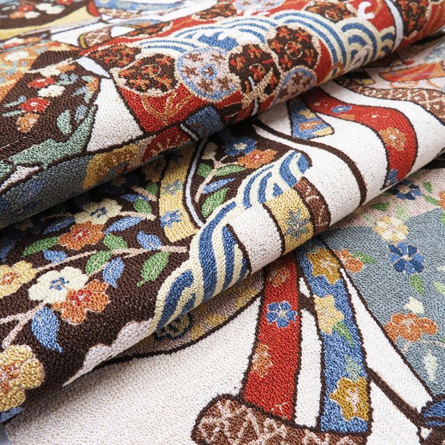 百万粒 相良刺繍 中国刺繍 多色 金 袋帯 A790-15 6