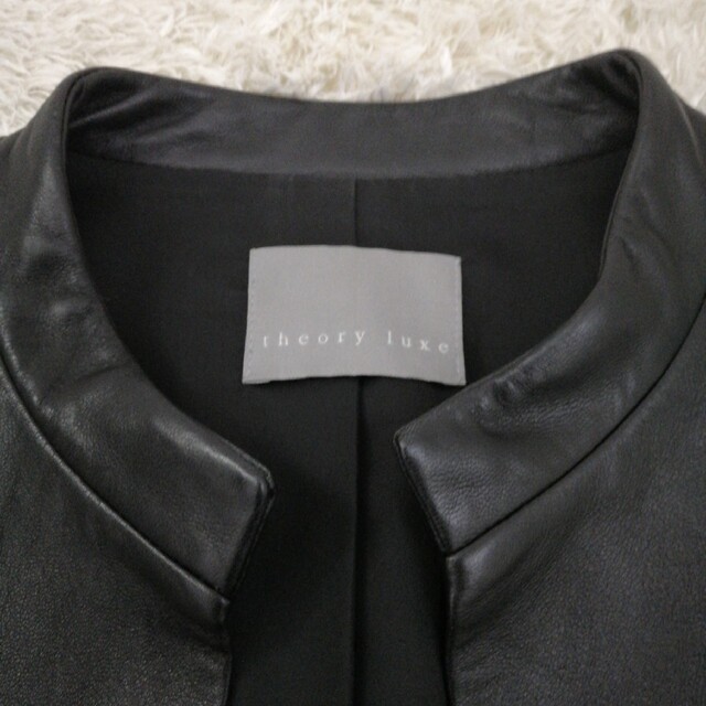 美品✨セオリーリュクス ノーカラー ラムレザージャケット 38 ブラック 黒-