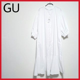 ジーユー(GU)の新品　GU　バンドカラーシャツワンピース　7分袖　販売終了モデル　人気　2way(ロングワンピース/マキシワンピース)