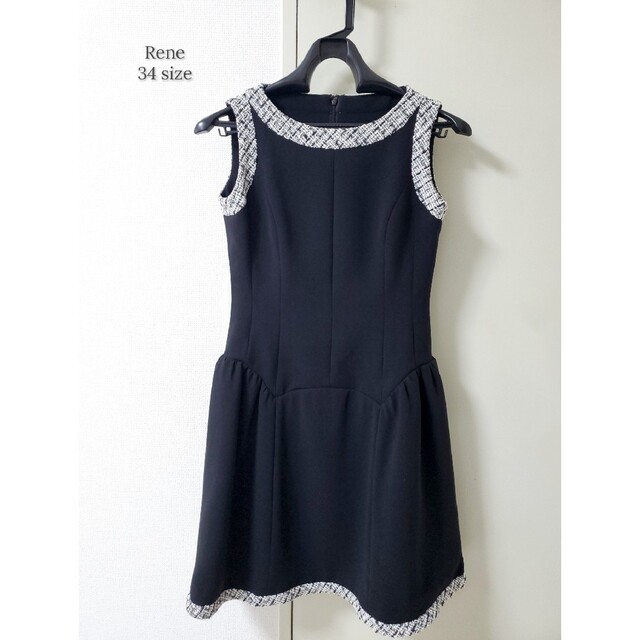 超美品♪Rene ルネ ツイード ノースリーブ ワンピース ブラック 独特な