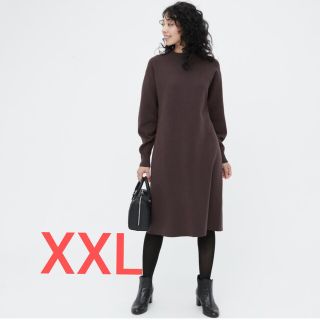 ユニクロ(UNIQLO)のスフレヤーンモックネックワンピース XXL 新品未使用 WINE(ひざ丈ワンピース)