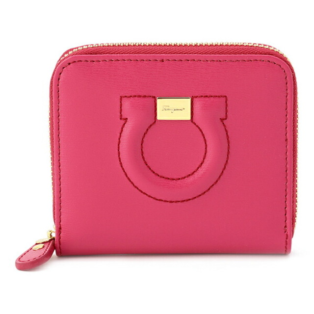 【美品】Ferragamo フェラガモ 二つ折財布 ラウンドファスナー ピンク