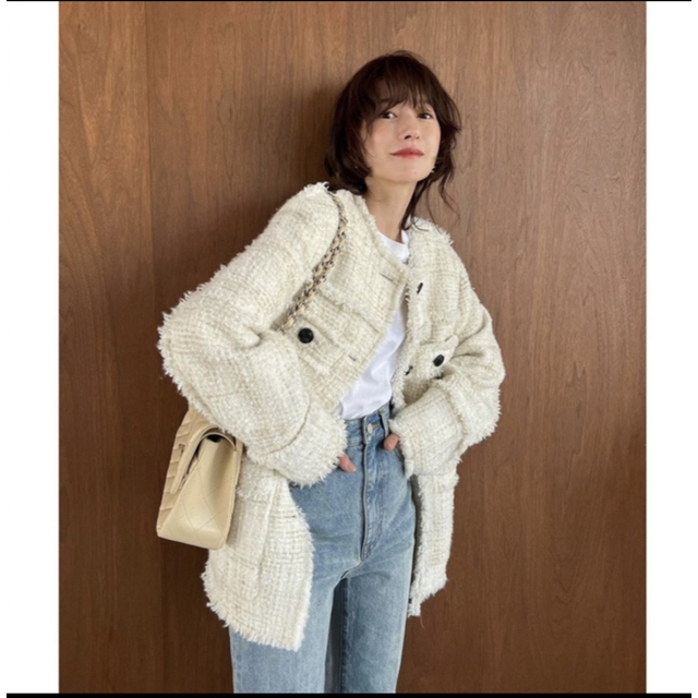 CLANE(クラネ)のCLANE NO COLOR TWEED JACKET サイズ2 レディースのジャケット/アウター(ノーカラージャケット)の商品写真