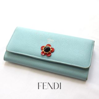 フェンディ(FENDI)のフェンディ フラワーレザー 長財布 ブルー(財布)