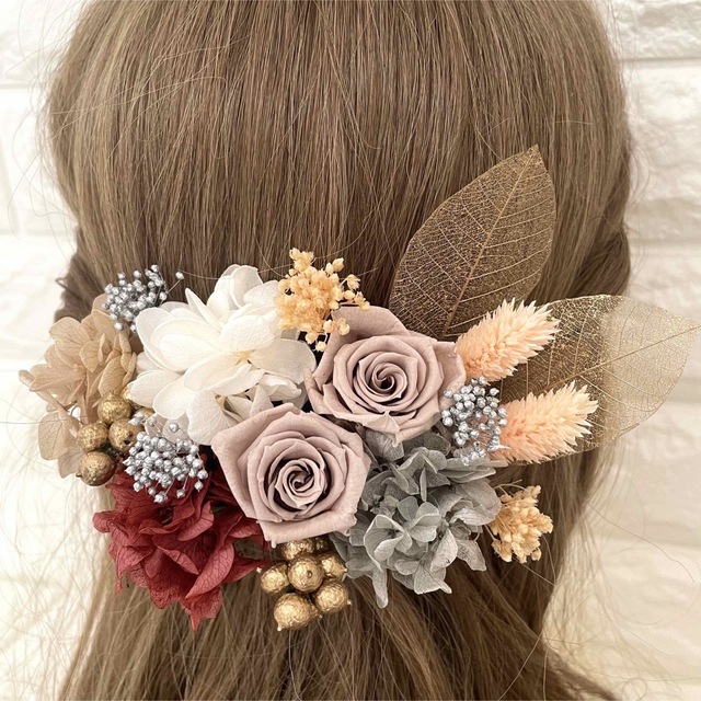 ピンクベージュ系♡髪飾り ヘッドドレス 結婚式 前撮り 成人式 卒業式