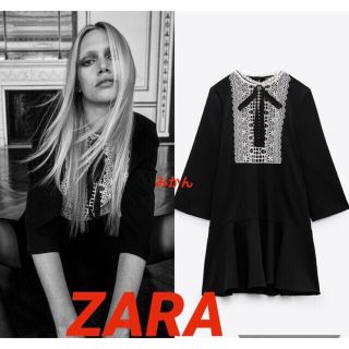 ザラ(ZARA)のロン様専用ZARA ザラ　ビジュー付き　リボン　フリル　レース　ワンピース(ひざ丈ワンピース)