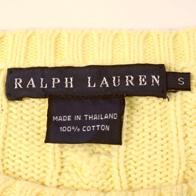Ralph Lauren(ラルフローレン)のラルフローレン 長袖セーター ケーブルニット ポニーロゴ ラウンドネック トップス レディース Sサイズ イエロー RALPH LAUREN レディースのトップス(ニット/セーター)の商品写真