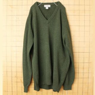 エルエルビーン(L.L.Bean)の90s スコットランド製LLBeanウールVネックセーター グリーンL aw62(ニット/セーター)