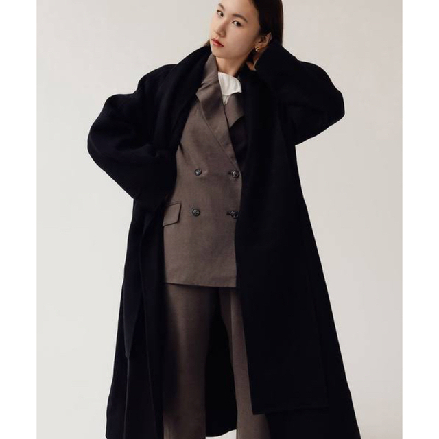 RANDEBOO(ランデブー)のRANDEBOO ♡Muffler docking wool coat ブラック レディースのジャケット/アウター(ロングコート)の商品写真