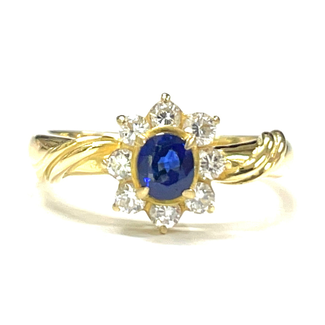 K18 Sapphire Diamond 8P Ring antique