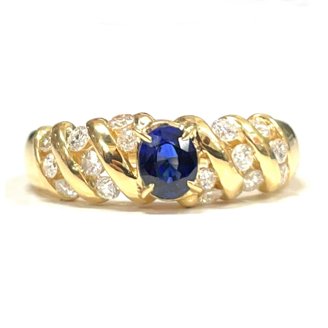 K18 Sapphire Diamond screw Ring antique