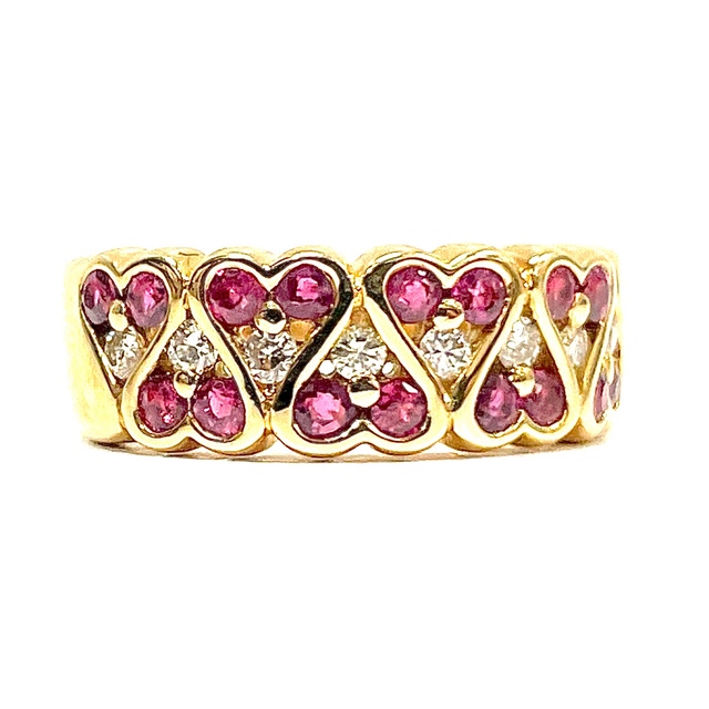 K18 Double Heart Ruby Diamond Ring