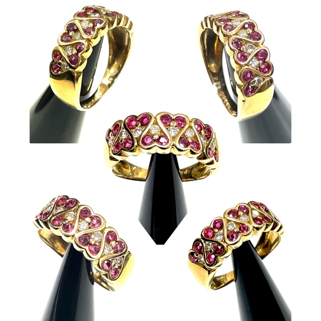 リング(指輪) K18 Double Heart Ruby Diamond Ring