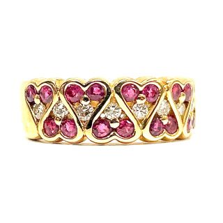 K18 Double Heart Ruby Diamond Ring