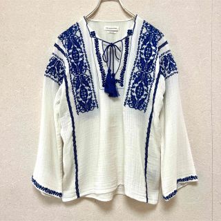 イザベルマラン(Isabel Marant)のISABEL MARANT ETOILE インド刺繍コットンブラウス　ブルー(シャツ/ブラウス(長袖/七分))