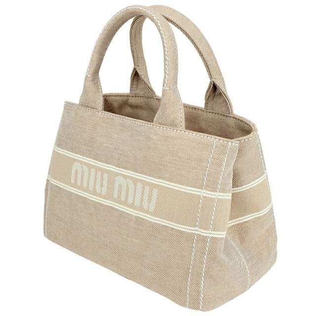 miumiu(ミュウミュウ)の新品 ミュウミュウ MIU MIU ハンドバッグ デニム ロゴ ライトブラウン レディースのバッグ(ハンドバッグ)の商品写真