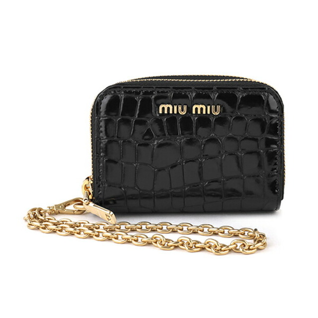 新品 ミュウミュウ MIU MIU カードケース クロコダイル プリント レザー ブラック 黒