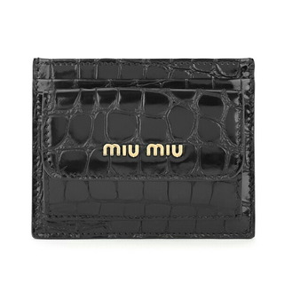 ミュウミュウ(miumiu)の新品 ミュウミュウ MIU MIU カードケース クロコダイル プリント レザー ブラック 黒(名刺入れ/定期入れ)