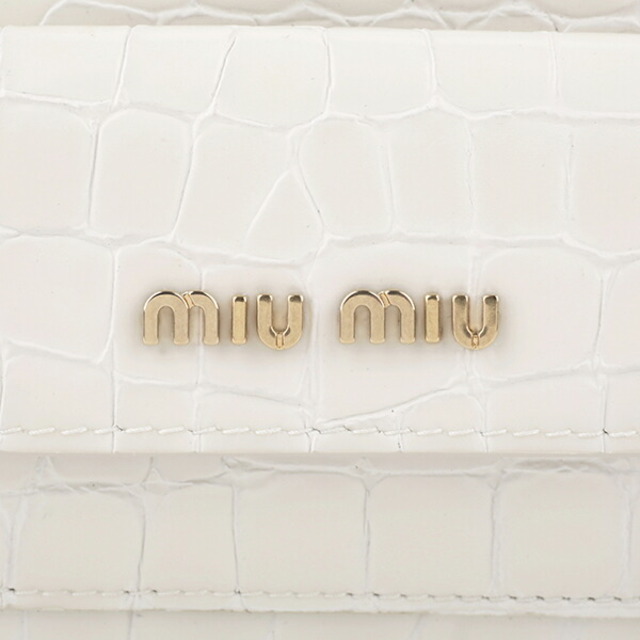 新品 ミュウミュウ MIU MIU カードケース クロコダイル プリント レザー ホワイト 白