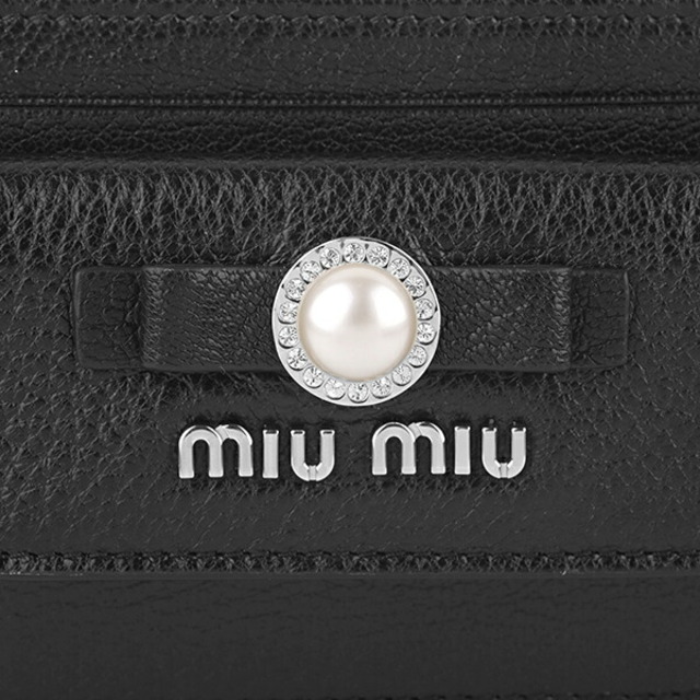 新品 ミュウミュウ MIU MIU カードケース マドラス パール ブラック 黒