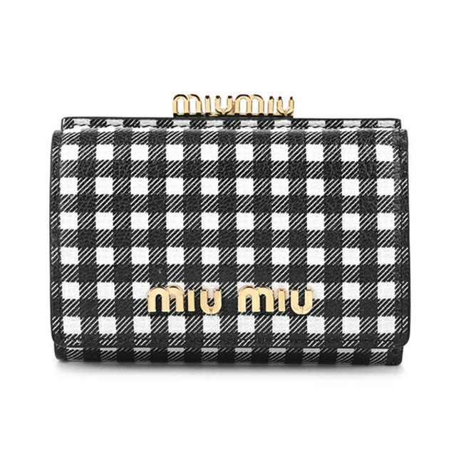 miumiu - 新品 ミュウミュウ MIU MIU 3つ折り財布 マドラス ヴィシー ブラック 黒 ホワイト 白