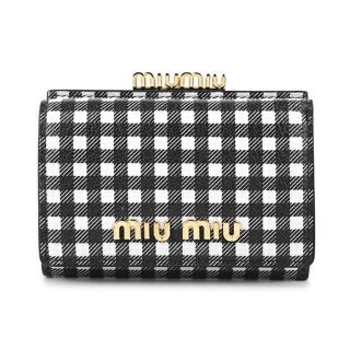 ミュウミュウ(miumiu)の新品 ミュウミュウ MIU MIU 3つ折り財布 マドラス ヴィシー ブラック 黒 ホワイト 白(財布)